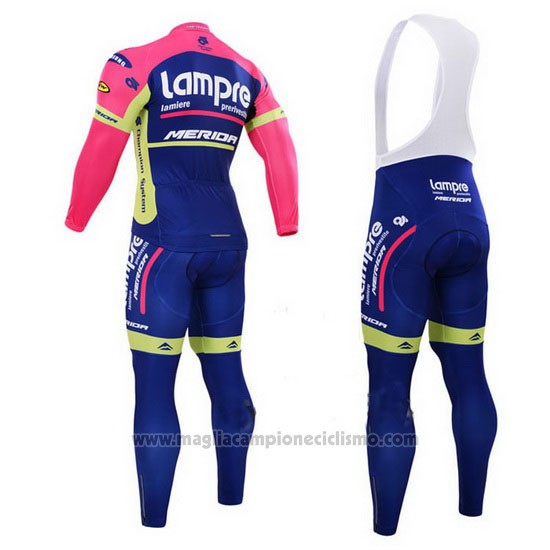 2015 Abbigliamento Ciclismo Lampre Merida Rosa e Blu Manica Lunga e Salopette